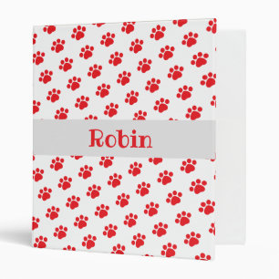 Red Paw Print Pattern 3 Ring Binder