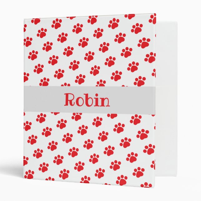 Red Paw Print Pattern 3 Ring Binder (Front/Inside)