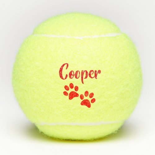 Red Paw Print Personalized Pet or Dog Name Toy Tennis Balls