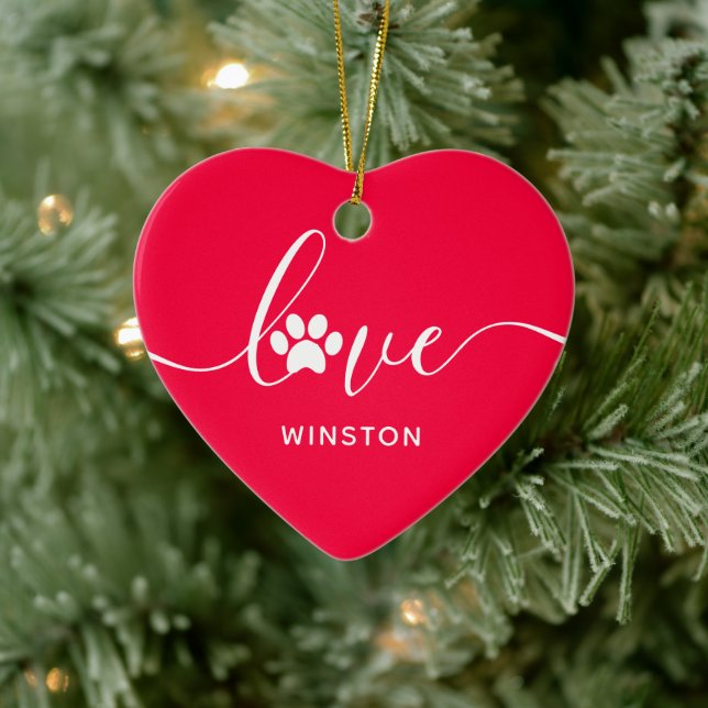 Red Paw Print Pet Memorial Ceramic Ornament (Tree)