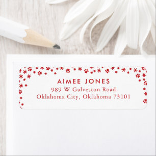 Red Paw Prints and Snowflakes Return Address Label