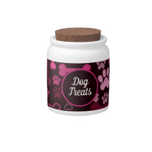 Red Paw Prints & Bones Dog Treats Candy Jar