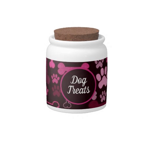 Red Paw Prints  Bones Dog Treats Candy Jar