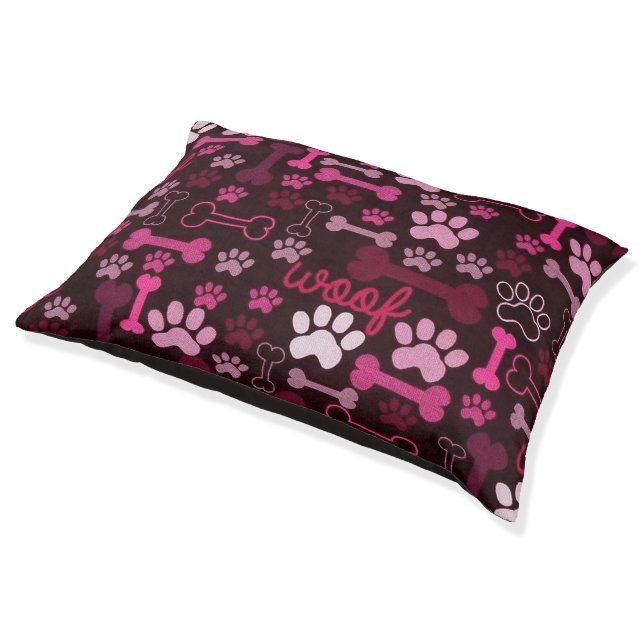 Red Paw Prints & Bones Indoor Pet Bed (Angled)