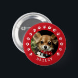 Red Paw Prints Frame Pet Photo Button<br><div class="desc">Dog Paw Prints custom pet photo frame.</div>