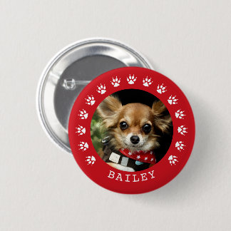 Red Paw Prints Frame Pet Photo Button