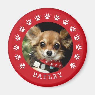 Red Paw Prints Frame Pet Photo Magnet