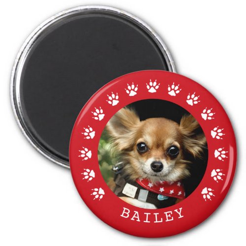 Red Paw Prints Frame Pet Photo Magnet