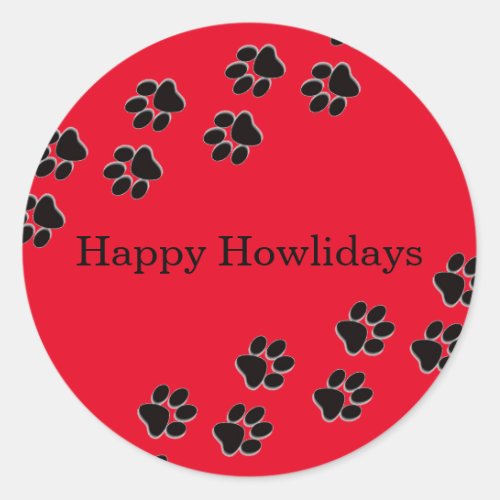 Red Paw Prints Howlidays _ Circle Sticker