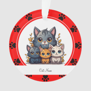 Red Paw Prints Personalized Cat Name Ornament