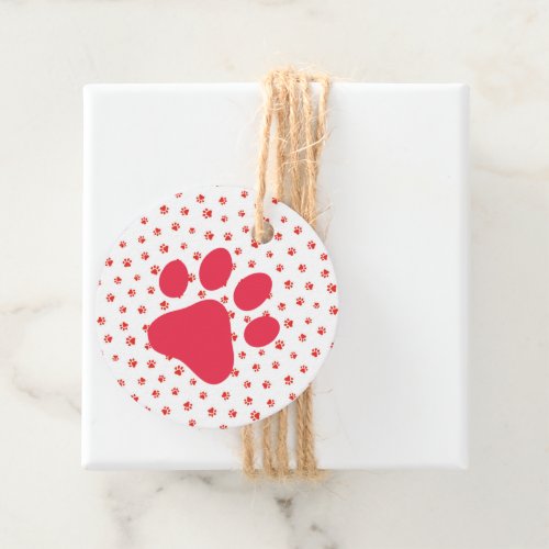 Red Paw Prints Pet Lovers Dogs Cats Gift Wrap Fun Favor Tags