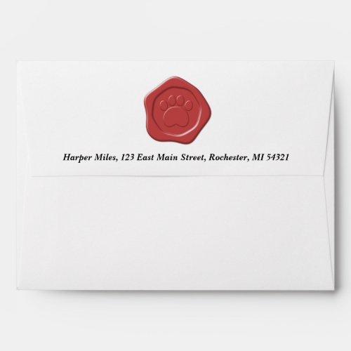Red paw wax seal w return address envelope