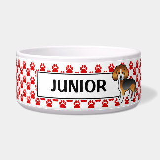 Red Paws Tricolor Beagle And Dog's Own Name Bowl