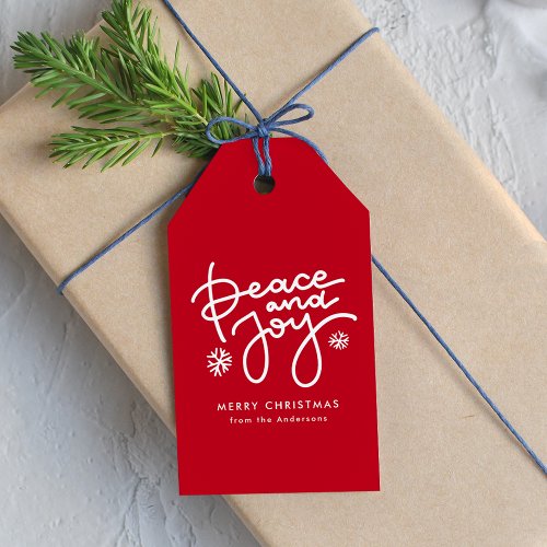 Red Peace and Joy Holiday Gift Tags