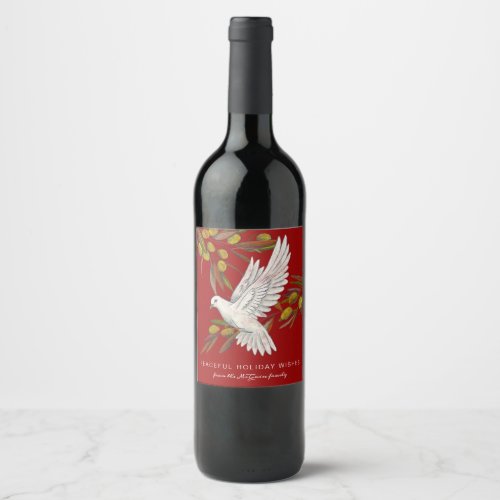 Red Peace Dove and Olive Branches Custom Wine Label