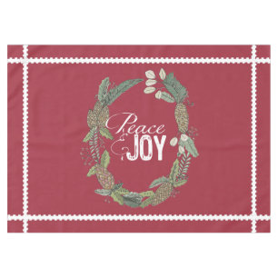 Red Peace Joy Evergreen Cones Wreath Tablecloth