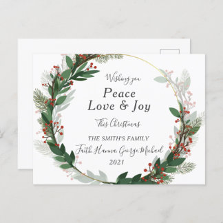 Red Peace Love Joy Family Merry Christmas Postcard