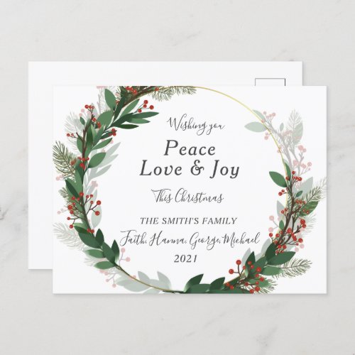 Red Peace Love Joy Family Merry Christmas Postcard