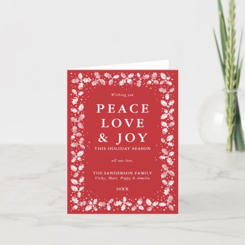 Red Peace Love  Joy Holly Leaves Non Photo Holiday Card