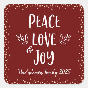Red Peace Love Joy Quote Typography Modern Custom Square Sticker