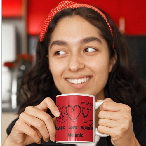 Red Peace Love Nursing Appreciation Coffee Mug