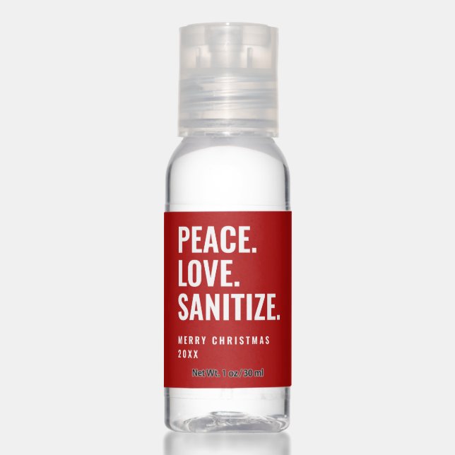 Red Peace Love Sanitize Christmas Holiday Hand Sanitizer (Front)