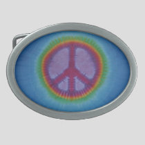 Red Peace Sign Blue Tie Dye Belt Buckle