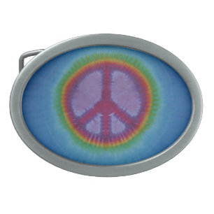 Red Peace Sign Blue Tie Dye Belt Buckle