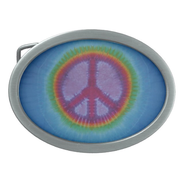 Red Peace Sign Blue Tie Dye Belt Buckle (Front)