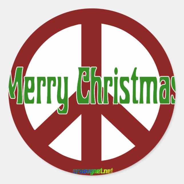 Red Peace sign with Merry Christmas Classic Round Sticker (Front)