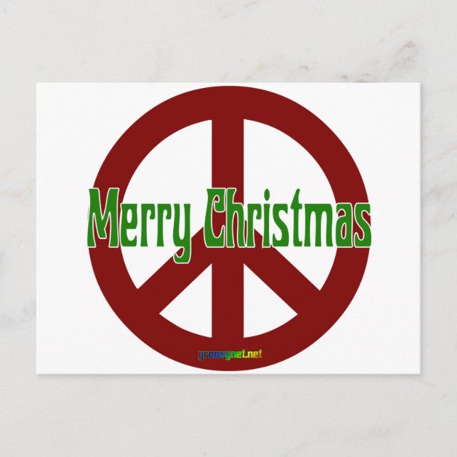 Red Peace sign with Merry Christmas Holiday Postcard (Front)