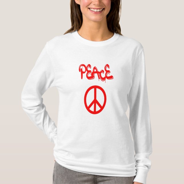 Red Peace Sign with Peace Spelled Out in Graffiti T-Shirt (Front)