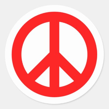 Red Peace Symbol Classic Round Sticker by peacegifts at Zazzle