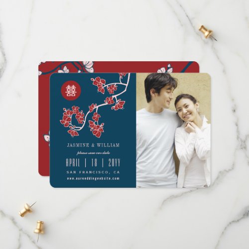 Red Peach Blossoms Chinese Double Happiness Photo  Save The Date