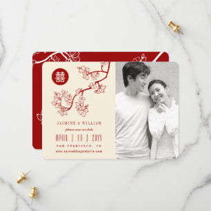 Red Peach Blossoms Chinese Double Happiness Photo Save The Date