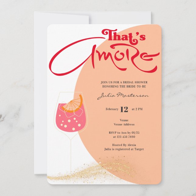 Red & Peach Fuzz That's Amore Bridal Shower Party Invitation (Front)
