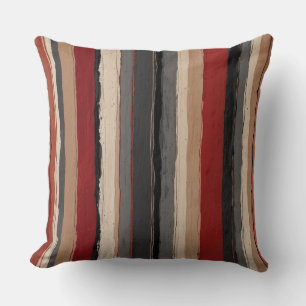 red peach gray and black textured stripes throw pillow