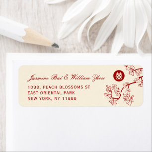 Red Peach/Plum Blossoms Double Happiness Address Label