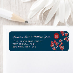 Red Peach/Plum Blossoms Double Happiness Address Label