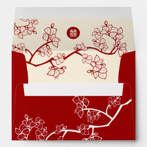 Red PeachPlum Blossoms Double Happiness Wedding Envelope