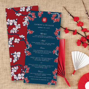 Red Peach/Plum Blossoms Double Happiness Wedding Menu