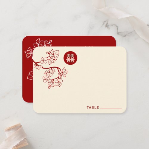 Red PeachPlum Blossoms Double Happiness Wedding Place Card