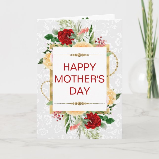 Red & Peach Roses Mother's Day Card (Front)