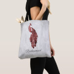 Red Peacock Bridesmaid Tote<br><div class="desc">Personalize an all over print bag for your bridesmaids with an Red Peacock Bridesmaid's Tote Bag. Tote design features a vibrant peacock resting on a delicate white foliage vine against a grunge background. Personalize with the bridesmaid's name or keep the bridesmaid title. Additional wedding stationery and gifts available with this...</div>