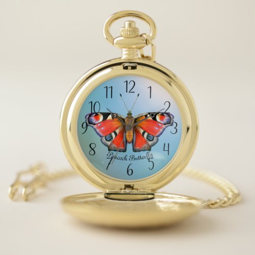 Red Peacock Butterfly Watercolor Painting Watch