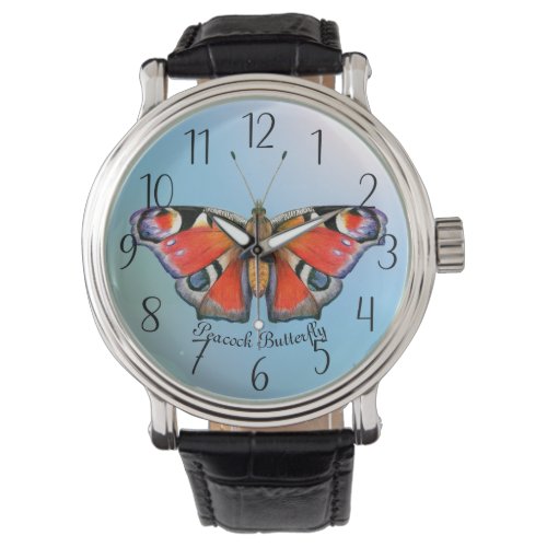 Red Peacock Butterfly Watercolor Painting Watch