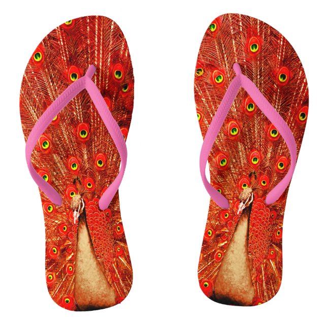 Red Peacock Displaying His Red Feathers,  Flip Flops (Footbed)