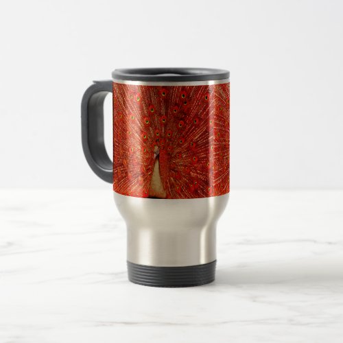 Red Peacock Displaying His Red Feathers  Travel Mug