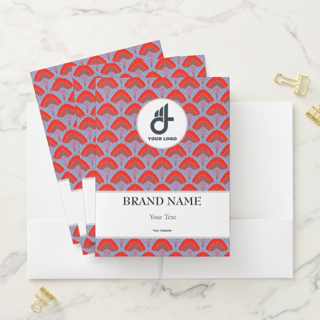 Red Peacock Feather Business Pocket Folder (In Situ)