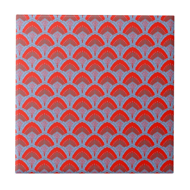 Red Peacock Feather Decorative Ceramic Tile (Front)